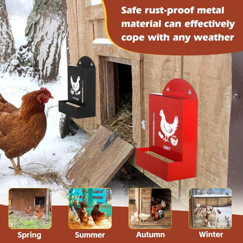 2 Pack Chicken Grit and Oyster Shell Feeder, Metal Oyster Shell Feeder with Visual Window and Lid, Hanging Gravity