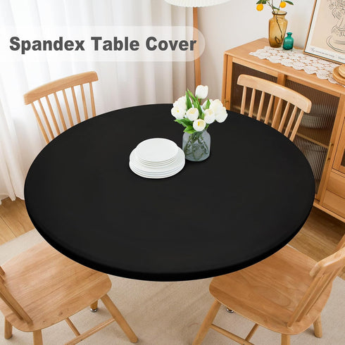 60 Inch eeivs Black Round Fitted Tablecloth Spandex Stretchable End Table Cover with Elastic Edge Cloth Table Topper