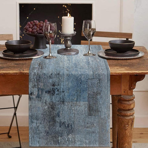Emvency Farmhouse Style Table Runner, Abstract Art Painting Denim Blue Table Runners