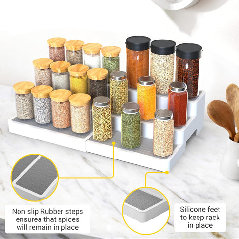 YAN & HIN 2 Pack 3-Tier Spice Racks, Expandable Non-Skid Organizer for Kitchen Shelf, Medicine Cabinet, Canned Food