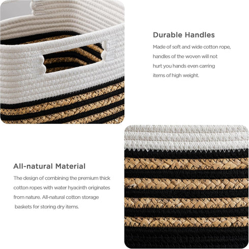 UBBCARE Set of 3 Black Water Hyacinth Storage Cubes, 11 x 10.5 x 10.5 in, Woven Baskets with Handles