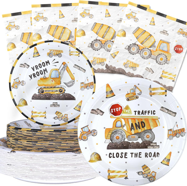Celee Construction Birthday Party Decorations Set - Construction Party Decorations, Plates, and Napkins