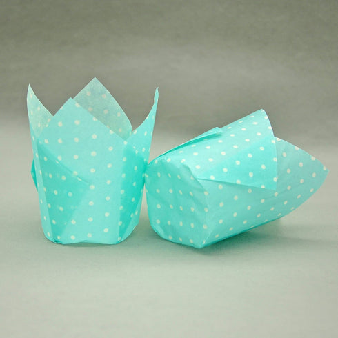 Large Muffin Baking Cupcake Cups, 2-1/4" x 4" Blue Polka Dot Tulip Baking Cup, 125 pcs