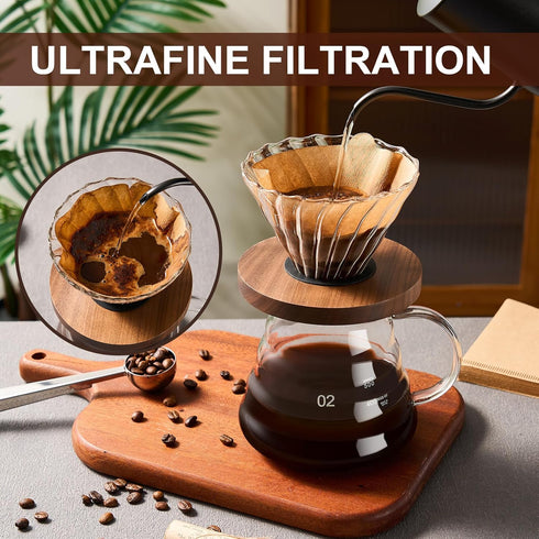 Pour Over Coffee Maker Set, 20 OZ Borosilicate Glass Carafe with 50 pcs V60 Paper Filter for Home