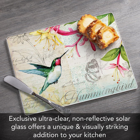 CounterArt Field Guide Hummingbird 3mm Heat Tolerant Tempered Glass Cutting Board 10” x 8” Manufactured in the USA Dishwasher Safe
