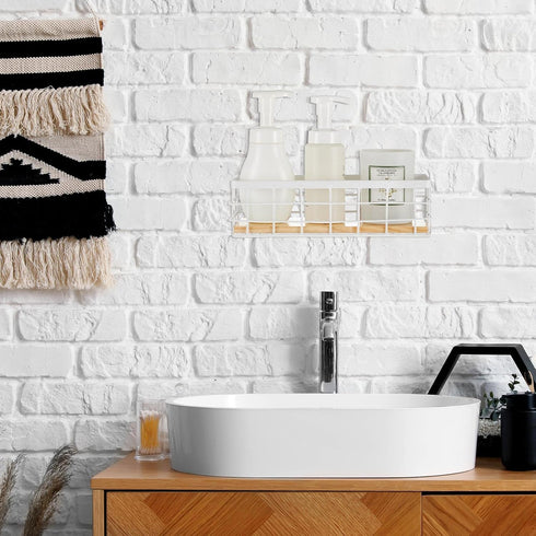 Funrous 2 Pcs Metal Wire Basket, White Toilet Paper Basket Organizer with Wooden Base for Kitchen Countertop