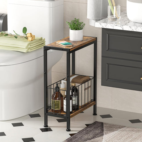 Narrow Side Table, Skinny End Tables with Magazine Holder, Small Sofa Table for Small Spaces, Space-Saving Design, Slim