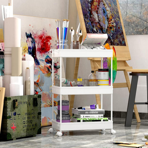 3 SPACEKEEPER Storage Rolling Cart, Tier Laundry Room Organization Utility Cart Bathroom Organizer Mobile Shelving Unit