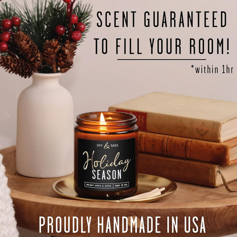 Holiday Candles, Christmas Scented Soy Candle, ‘Holiday Season’ with Apple, Cinnamon & Clove, 9oz
