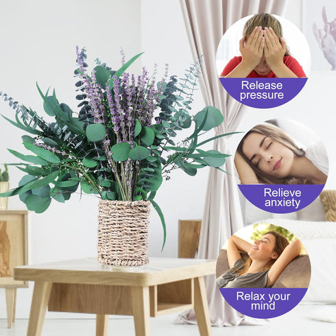 2 Bundles Dried Eucalyptus & Lavender Flowers, 100 pcs 17'' Natural Real Hanging Eucalyptus Leaves for Bathroom Decor