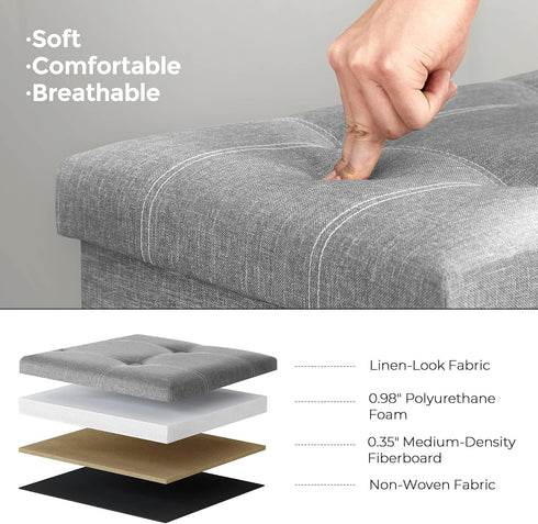 30 Inches 21 660 lb, ULSF001G02 SONGMICS MAZIE Collection - Ottoman Storage Bench, Gal. Folding Chest with Breathable
