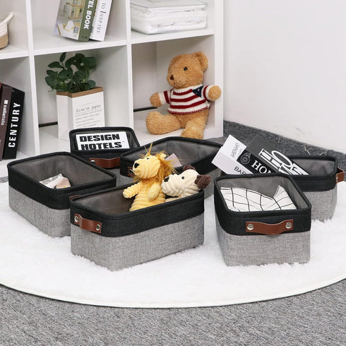 HNZIGE Small Storage Baskets Fabric Bins (6-Pack) for Organizing Clothes, Toys, Books, Gifts (Black & Gray, 11.8" x
