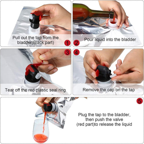 Zonon 6 Pieces Wine Purse Refill Bags - Reusable Refillable Storage Pouch for Wine Cools, Holders, Carriers (1.5 L)