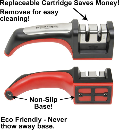 Ergo Chef Fastedge 2 Stage Knife Sharpener, Tabletop Kitchen Knife Sharpener, Red