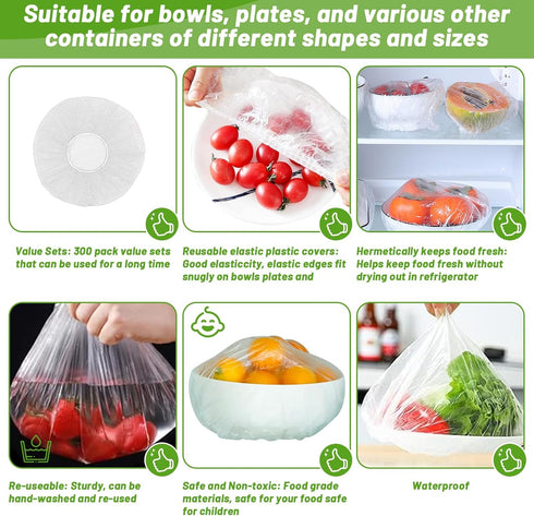 300Pcs Reusable Elastic Food Bowl Storage Covers, Alternative to Foil, Plastic Wrap, BPA Free