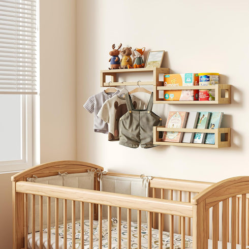 TidyCorner Upgraded Thick Floating Shelves - Multi-Use Wall-Mounted Bookshelves for Kids and Nursery, Ideal for Books