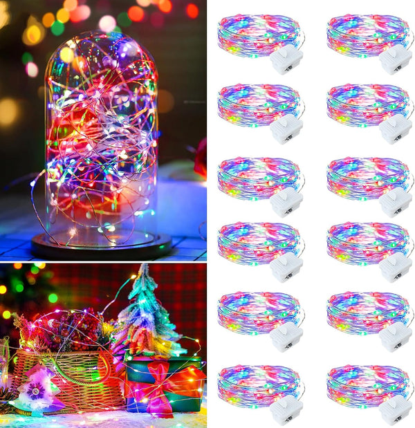 12 Pack Multicolor Fairy Lights Battery Operated, 7ft 20 LED Mini String