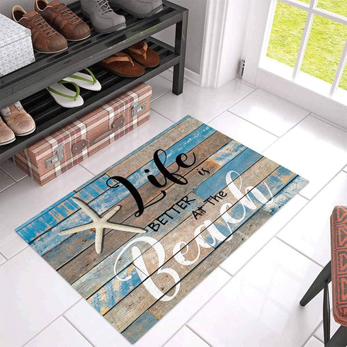 Beach Welcome Mat Coastal Door Mat Life is Better at The Beach Indoor Doormat Non-Slip Absorbent Rugs