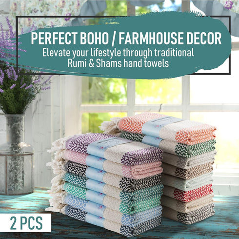 Turkish Hand Towels for Bathroom | 2 pcs Decorative 100% Cotton Farmhouse Kitchen Towels | Oeko-Tex Certified Navy Hand