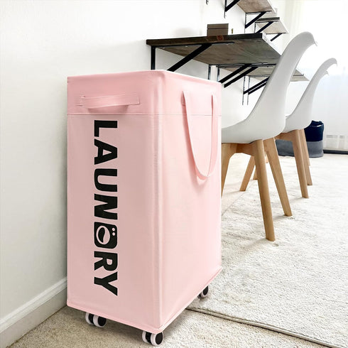 Goodpick Pink Laundry Baskets with Wheels, 2-Pack 75L Rolling Laundry Basket with Removable Wash Bags
