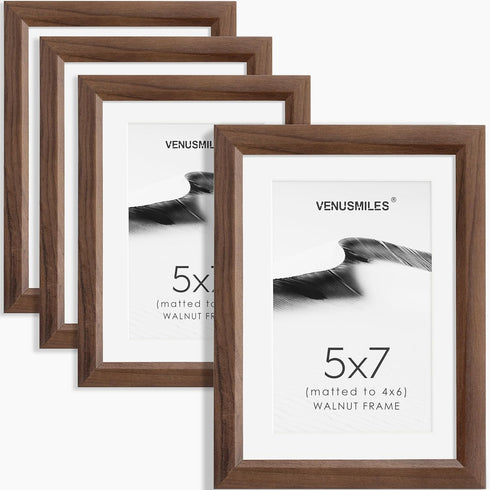 Venusmiles 5x7 Picture Frame Set of 4 Natural Solid Walnut Photo Frames