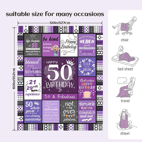 50th 50th 50 50-50 60"X50" Birthday Gifts for Her, Women, Birthday Decorations for Women, Happy Year Old Gifts