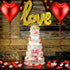 Valentines Day Red Wedding Decorations - Heart Shaped Love Foil Balloons, Silk Rose Petals, Romantic Design for