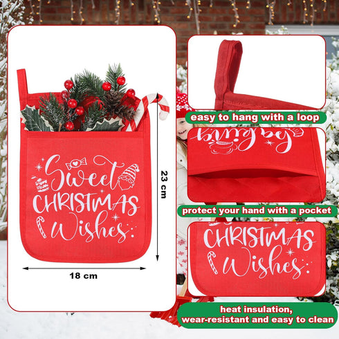 10 Pcs Christmas Pot Holders with Pocket, Heat Resistant Oven Mitts, Red & Green, for Kitchen Baking