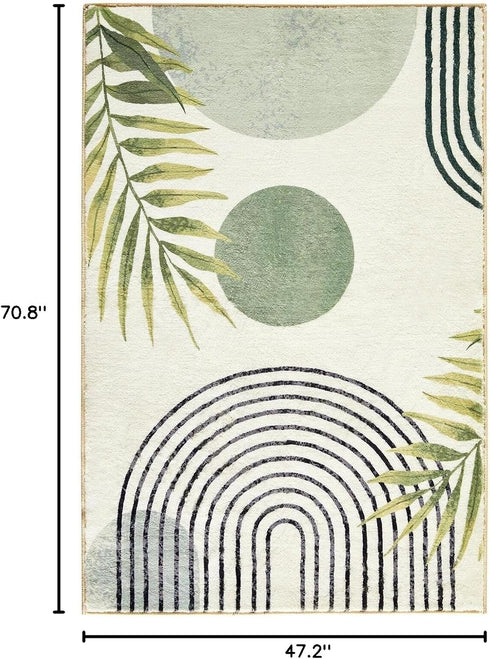 RoomTalks 4x6 Mid Century Modern Washable Rug, Green Boho Cute Aesthetic Area Rugs for Bedroom Dining Living Room