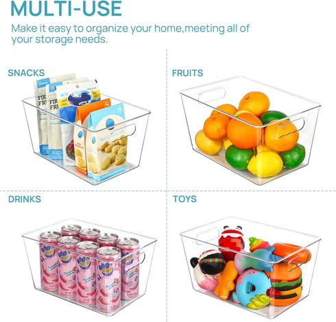 Vtopmart Clear Plastic Pantry Organizer Bins, 4 PCS Food Storage Bins with Handle for Kitchen Organization