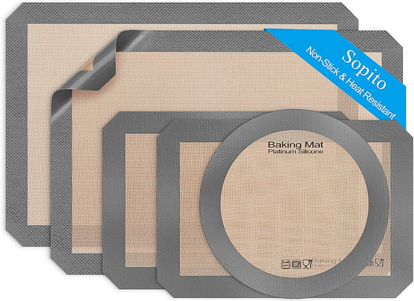 Silicone Baking Mat Set of 5 - 2 Half Sheet Mats, 2 Quarter Sheets, 1 9'' Oven Liner - Non Stick