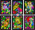 Koala, Gecko, Elephant, Monkey, Parrot, Tiger - 6 Fuzzy Velvet Posters to Color