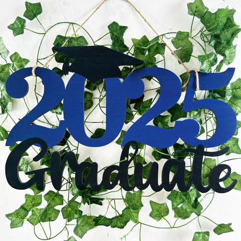 2025 Graduation Party Decorations Wooden Sign, Blue Class of 2025 Photo Booth Props for Graduation Party Supplies