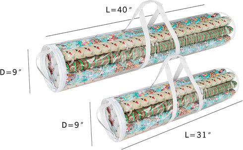 Elf Stor Gift Wrapping Paper Roll Storage Bags, Clear Totes with Handles, Fits up to 25 pcs Gift Wrap Paper