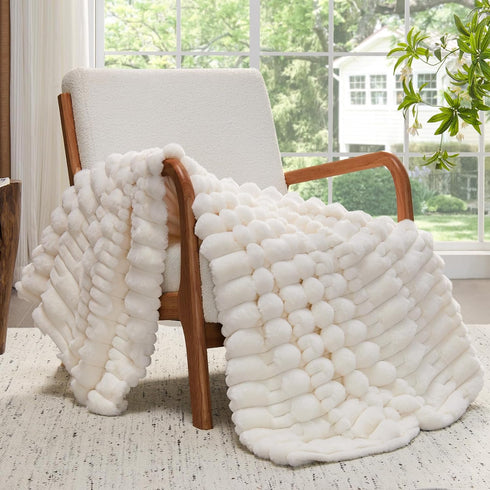 Cozy 60x80 inch, BEDELITE Faux Fur Twin Blanket for Couch - Super Soft & Plush Striped Blanket for Sofa and Room Decor