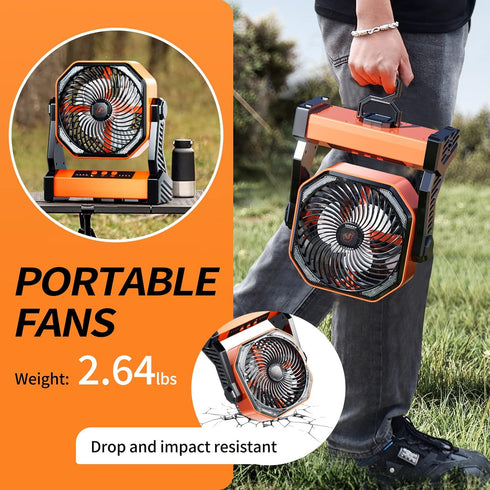 Camping LED Fan with Light, 20000mAh Rechargeable Battery Powered Outdoor Tent Fan, 4 Speed