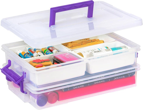 IRIS USA Plastic Storage Bins - 9.4 Qt. Craft Organizers with Removable Tray, Handle for Art Supply Storage