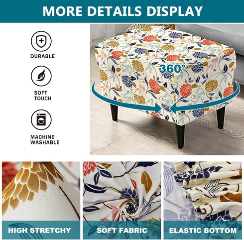 27"-35" 14 KRFOONN Stretch Ottoman Cover Slipcovers Rectangle Fit Length Footrest Stool Covers Printed Ottoman Cover