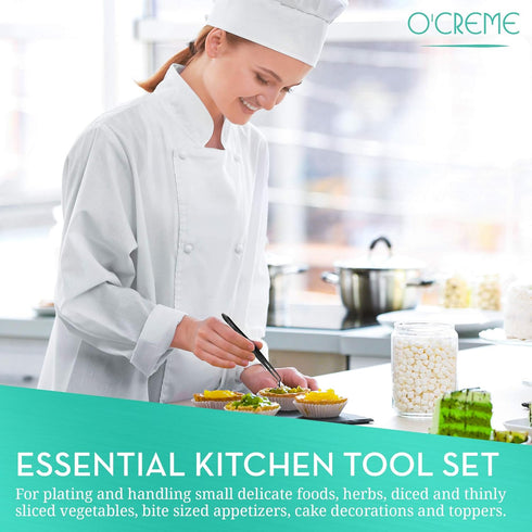 O'Creme Stainless Steel Precision Kitchen Tweezer Tongs, 6.25" with Fine Tip (Blue)