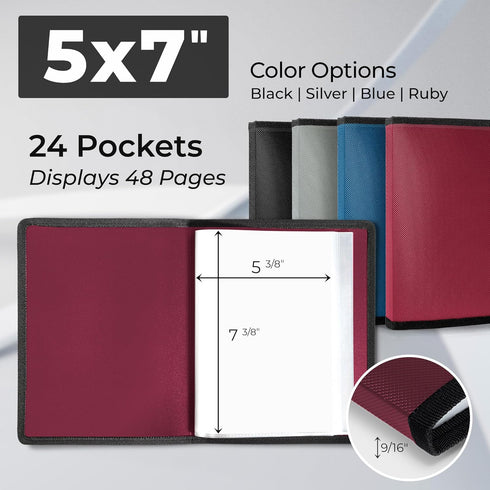 Dunwell Small Photo Album 5x7 (2-Pack, Ruby), 5 x 7 Photo & Art Portfolio Book, 24 Sleeves, 48 Pages for Professional