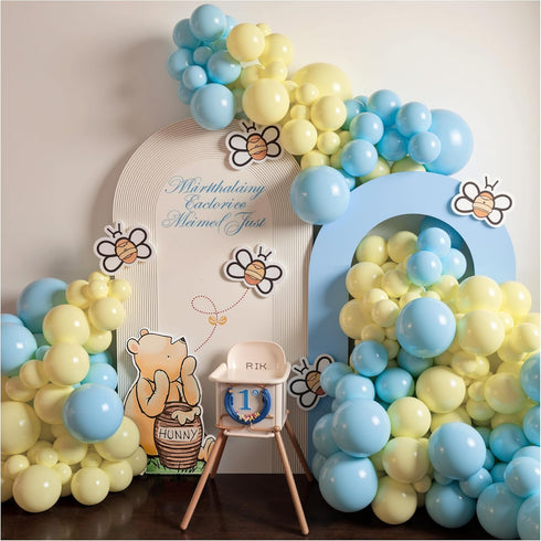 Pastel Balloon Garland Arch Kit with 100 pcs Blue and Yellow Balloons, DIY Decorations for Baby Shower, Wedding,