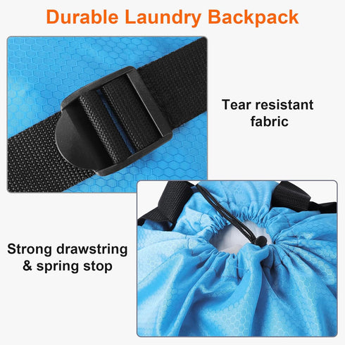 Durable Laundry Bag Backpack for College Dorm, Portable Hamper Bag with Shoulder Straps and Mesh Pockets (Blue)
