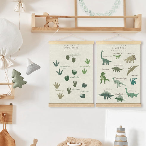 16x24 Inches BCUANGD Dinosaur Dino Paws Wall Decor - Baby Toddler Boys Room Wall Art Poster Hanger with Wood Frames
