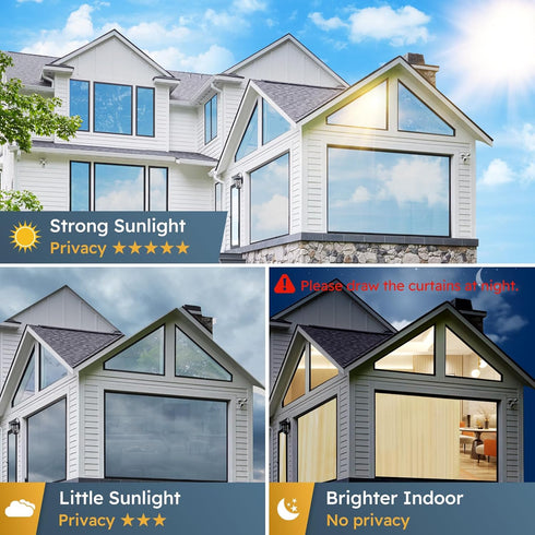 rabbitgoo One Way Window Privacy Film, Reflective Mirror Sun Blocking Heat Control UV Protection for Home, Silver