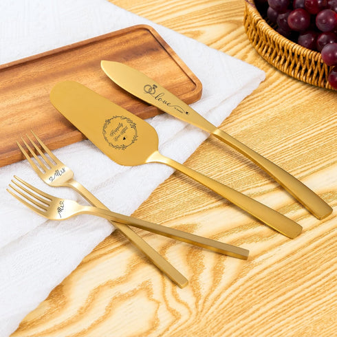 Wedding Cake Cutting Set, Gold Knife and Server Set for Birthday and Bridal Shower Gifts