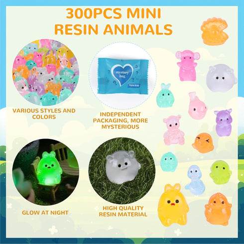 300 50+ Sets pcs Mini Resin Animals Blind Bags, Tiny Glow in The Dark Animal Resin Models, Animal Combination