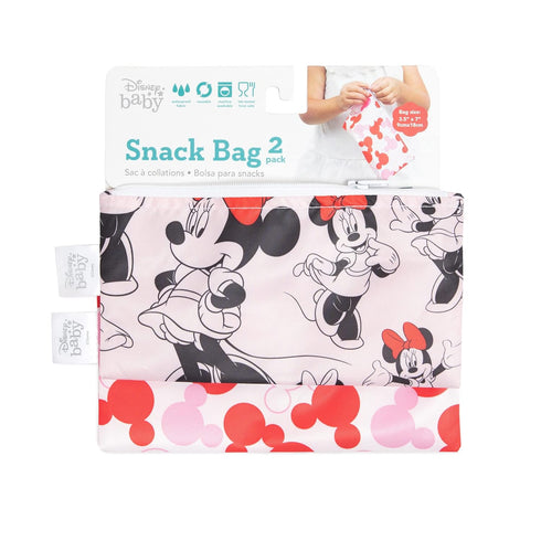 Bumkins Disney Snack Bags, 2-pk Minnie Mouse Classic, Washable Fabric for Kids & Adults