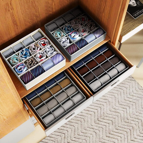 Joyoldelf 4 Pack Sock Drawer Organizer, 16-cell Fabric Dresser Drawer Organizers for Socks, Lingerie, Handkerchiefs,