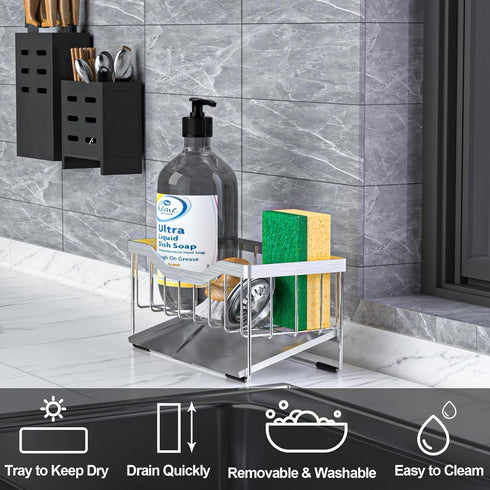 Counter (304 Vanwood Sponge Holder for Kitchen Sink with Auto Draining Tray, Sink Caddy Kitchen Sink Cocina Organizer