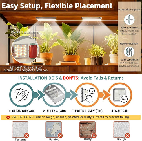 Dimmer, Dual Head LED Grow Light for Indoor Plants, Full Spectrum Under Cabinet Plant Light for Shelves, High PPFD